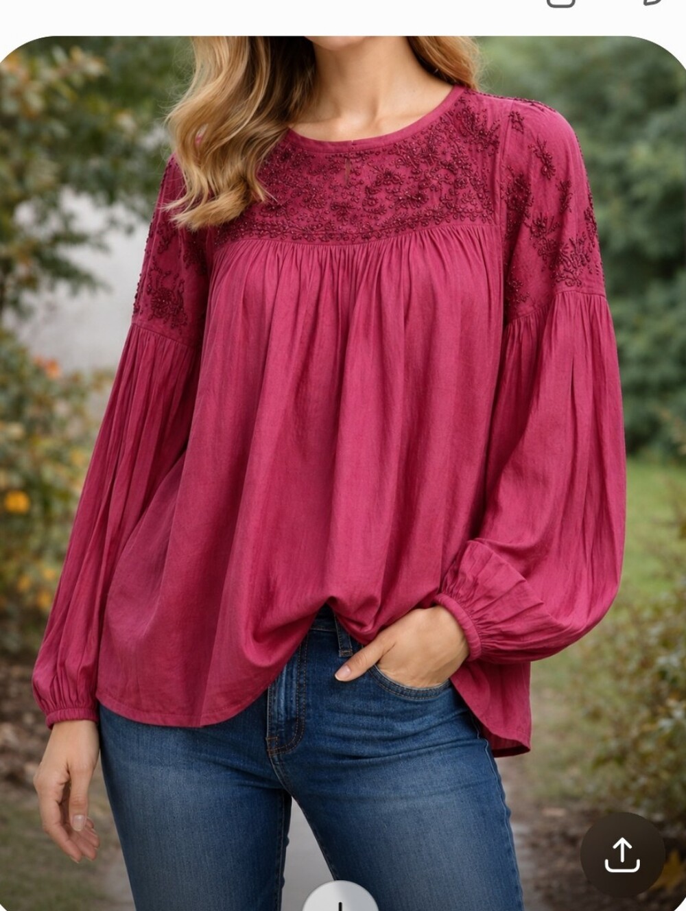 Free People Beaded Embroidered Top. Dark Red Size Large
